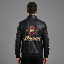 Laden Sie das Bild in den Galerie-Viewer, Herren Leder Racing Jacke im Indianer-Stil – Premium Schwarze Moto Bomberjacke