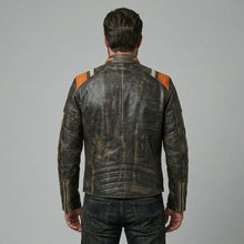 Laden Sie das Bild in den Galerie-Viewer, Herren-Lederjacke im Retro-Streifen-Design – Moto-Style in limitierter Auflage