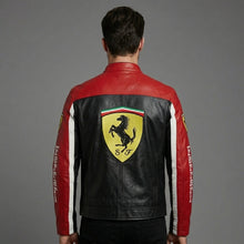 Laden Sie das Bild in den Galerie-Viewer, Herren Bikerjacke aus schwarzem und grauem Leder – Rennsport-Stil, echtes Leder