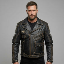 Laden Sie das Bild in den Galerie-Viewer, Herren-Leder-Rennjacke im Indianer-Stil – Rot-Schwarz-Motorrad-Bomberjacke