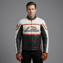 Laden Sie das Bild in den Galerie-Viewer, Herren Leder Racing Jacke – Limited Edition – Kontrastpanel im Motorrad-Stil