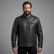 Laden Sie das Bild in den Galerie-Viewer, Vintage Harley-Stil Leder-Motorradjacke für Herren – Jubiläumsgrafik-Edition