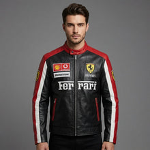 Laden Sie das Bild in den Galerie-Viewer, Herren Bikerjacke aus schwarzem und grauem Leder – Rennsport-Stil, echtes Leder