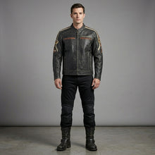 Laden Sie das Bild in den Galerie-Viewer, Herren Harley-Style Bikerjacke aus Distressed-Leder – Vintage Anthrazit Moto