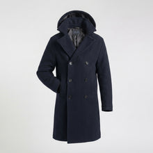 Load image into Gallery viewer, Men’s Dark Blue Fleece Peacoat – Classic Double Breasted Winter Coat
