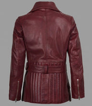 Load image into Gallery viewer, Women’s Burgundy Real Leather Biker Jacket – Classic Moto Style