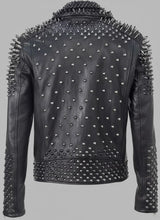 Laden Sie das Bild in den Galerie-Viewer, Herren Schwarze Leder-Bikerjacke mit Nieten – Original Motorradjacke mit silbernen Nieten