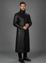Laden Sie das Bild in den Galerie-Viewer, Herren-Duster-Lederjacke von Deux in Schwarz – Klassischer langer Western-Mantel