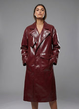 Load image into Gallery viewer, Women’s Double-Breasted Leather Trench Coat – Elegant Classic Long Overcoat