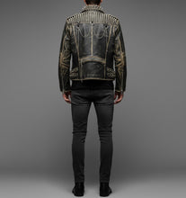 Laden Sie das Bild in den Galerie-Viewer, Herren Schwarze Spiked & Studded Leder Bikerjacke – Echter Moto Style