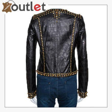 Laden Sie das Bild in den Galerie-Viewer, Black Embossed Leather Studded Zip Front Jacket - Leather Outlet