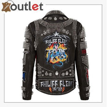Laden Sie das Bild in den Galerie-Viewer, Biker Rock Studded and Embroidered Leather Jacket