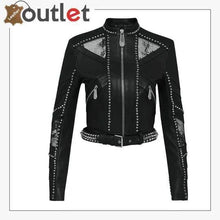 Laden Sie das Bild in den Galerie-Viewer, Black Lambskin Spike-Studded Biker Jacket