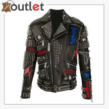 Laden Sie das Bild in den Galerie-Viewer, Biker Rock Studded and Embroidered Leather Jacket