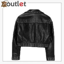 Laden Sie das Bild in den Galerie-Viewer, Black Cropped Leather Silver Studded Jacket