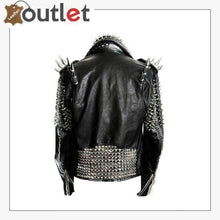 Laden Sie das Bild in den Galerie-Viewer, Handmade Mens Black Fashion Long Studded Punk Style Leather Jacket