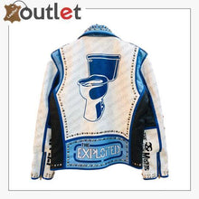 Laden Sie das Bild in den Galerie-Viewer, Handmade Mens Fashion Studded Punk Style blue and white Leather Jacket