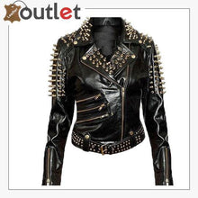 Load image into Gallery viewer, Handmade Womens Plain Black Fashion Studded Punk Style Jacket
