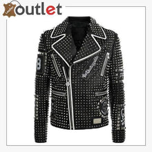 Laden Sie das Bild in den Galerie-Viewer, Handmade Mens Fashion Studded Punk Style Leather Jacket