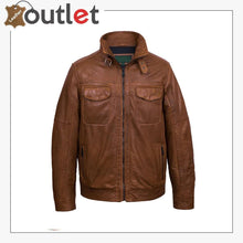 Laden Sie das Bild in den Galerie-Viewer, Men’s Biker Bomber Style Leather Jacket