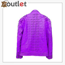 Load image into Gallery viewer, Purple Vintage Studded Punk Leather Biker Jacket