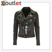 Laden Sie das Bild in den Galerie-Viewer, Silver Studded Biker Jacket with Pins