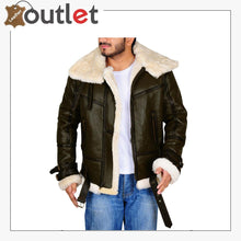 Load image into Gallery viewer, Army Green Men B3 Bomber Shealring Leather Jacket