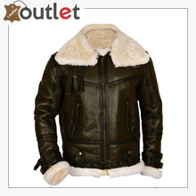 Load image into Gallery viewer, Army Green Men B3 Bomber Shealring Leather Jacket