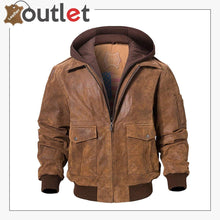 Laden Sie das Bild in den Galerie-Viewer, Air Force Aviator Hooded Leather Bomber Jacket