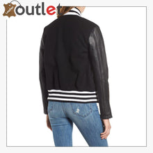 Laden Sie das Bild in den Galerie-Viewer, Biker Black Varsity Jacket For Women - Leather Outlet
