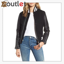Laden Sie das Bild in den Galerie-Viewer, Biker Black Varsity Jacket For Women - Leather Outlet