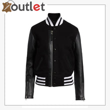 Laden Sie das Bild in den Galerie-Viewer, Biker Black Varsity Jacket For Women - Leather Outlet