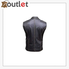 Laden Sie das Bild in den Galerie-Viewer, Black Biker Seven Button Pocket Real Leather Vest