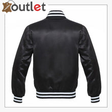 Laden Sie das Bild in den Galerie-Viewer, Black Bomber Style Leather Varsity Jacket - Leather Outlet