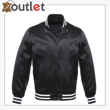 Laden Sie das Bild in den Galerie-Viewer, Black Bomber Style Leather Varsity Jacket - Leather Outlet