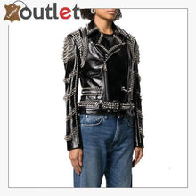 Laden Sie das Bild in den Galerie-Viewer, Black Lambskin Perfecto Spike-Stud Biker Jacket