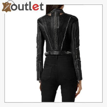 Laden Sie das Bild in den Galerie-Viewer, Black Lambskin Spike-Studded Biker Jacket