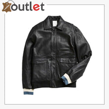 Laden Sie das Bild in den Galerie-Viewer, Black Shirt Style Leather Bomber Jacket - Leather Outlet
