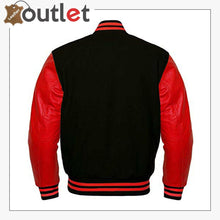 Laden Sie das Bild in den Galerie-Viewer, Black Wool & Red Leather Sleeves jacket