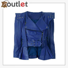 Laden Sie das Bild in den Galerie-Viewer, Blue Cropped Leather Peplum Biker Jacket