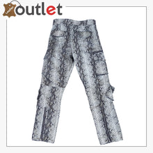 Laden Sie das Bild in den Galerie-Viewer, Crazy Black and white Real Cowhide snake print leather cargo spiked pants Leather Outlet