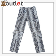 Laden Sie das Bild in den Galerie-Viewer, Crazy Black and white Real Cowhide snake print leather cargo spiked pants Leather Outlet