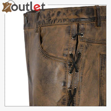 Laden Sie das Bild in den Galerie-Viewer, Brown Dirty Motorcycle Men's Biker Leather Trouser