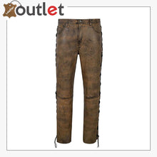 Laden Sie das Bild in den Galerie-Viewer, Brown Dirty Motorcycle Men's Biker Leather Trouser