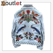 Laden Sie das Bild in den Galerie-Viewer, Embellished Studded Blue Padded Leather Jacket