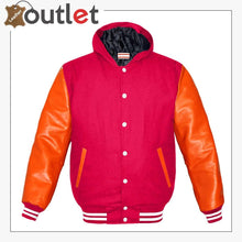 Laden Sie das Bild in den Galerie-Viewer, Genuine Orange Leather Varsity Jacket For Women