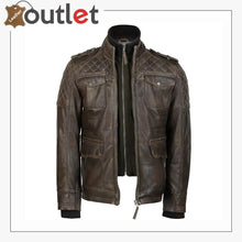 Laden Sie das Bild in den Galerie-Viewer, Classic Style Genuine Mens Motorcycle Leather Ridding Jacket - Leather Outlet