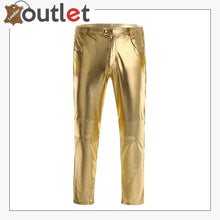 Laden Sie das Bild in den Galerie-Viewer, Golden Color Disco Nigh Club Leather Metallic Straight Pant Trouser
