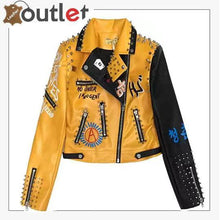 Laden Sie das Bild in den Galerie-Viewer, Graffiti Punk Style Biker Leather Jacket