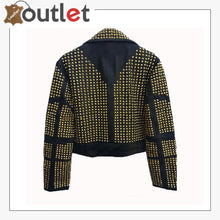 Laden Sie das Bild in den Galerie-Viewer, Handmade Womens Black Fashion Golden Studded Punk Style Leather Jacket